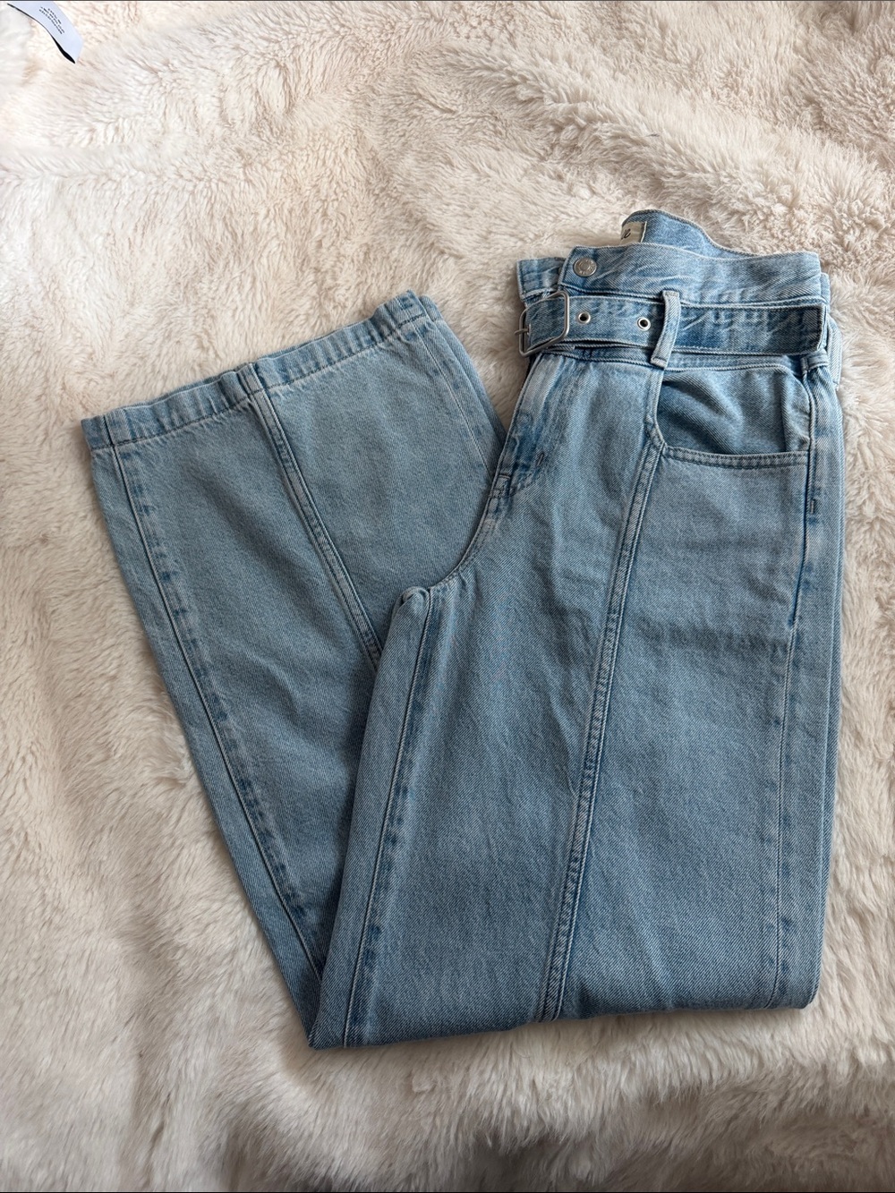 Madewell Light Blue Straight Leg High-Waist Jeans with Belt